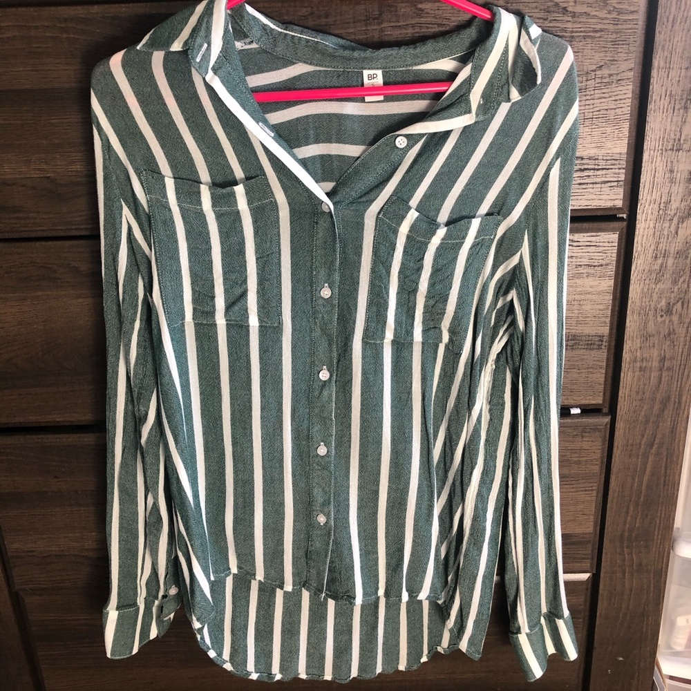 Teal and White striped shirt/blouse
